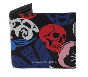 Cartera Alexander McQueen Multicolor Cuero Corte Papel Gráfico Doble Plegable Nueva con Etiquetas - Imagen 1 de 5