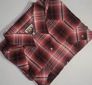 ELY CATTLEMAN MEN'S SHIRT, Sz XL, Red, SS, Snap up, Plaid, Pearl Snap, VINTAGE - Picture 1 of 14