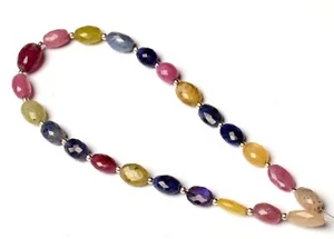 Natural Multi Sapphire Gem 9 to 11 mm Size Faceted Oval Beads 10" Strand - Picture 1 of 6