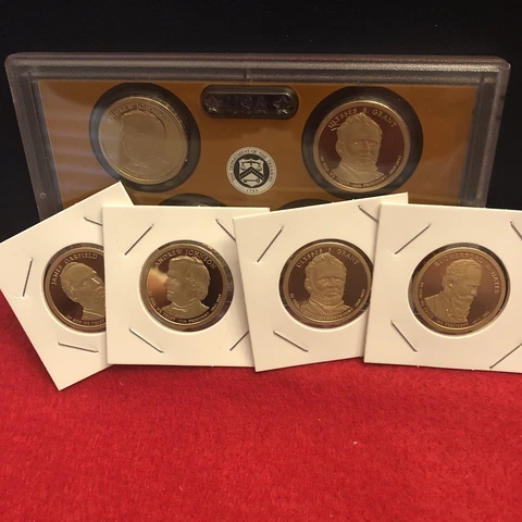 2013 S Presidential Dollar Proof Set 4 COINS ONLY No Box/Coa /plastics - FLIPPED Cover