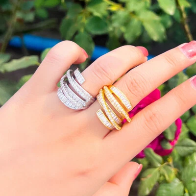 Anillo de compromiso Adjustable plateado multicapa circonita cúbica circonita cúbica promesa Foto 1 de 4