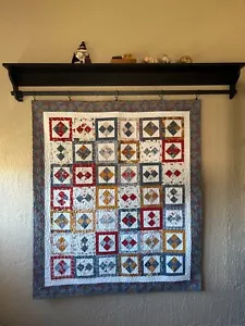 Beautiful Handmade Quilt in Blues, Reds and Golds - Picture 1 of 4