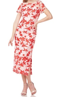 NWT JS Collections Denise Column Tea Length Dress Pink Red Embroidered Sz 2 - Image 1 of 4