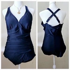Size Large Navy Blue One-Piece Women's Ladies Bathing Suit Swimsuit - Picture 1 of 24