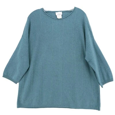 Suéter Pullover MARINA RINALDI Manga 3/4 Azul Metálico Plateado Rayas Mediano Foto 1 de 4