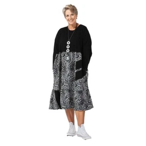 Vestido AKH Fashion Animal Print talla 44 46 48 50 forma de A negro blanco manga larga - Imagen 1 de 4