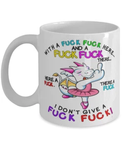 DRAGON Mug, With a-Fuck-fuck Here Don't Give a Fuk, Funny Dragon Coffee Mug Gift - Picture 1 of 2