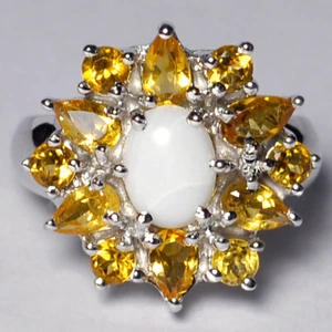 Womens Opal Citrine Quartz Flower Ring 925 Sterling Silver Natural Gemstones - Picture 1 of 5