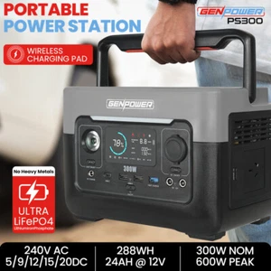 GENPOWER 300W Portable Lithium Power Station 288Wh LiFePo4 Solar Generator - Picture 1 of 12