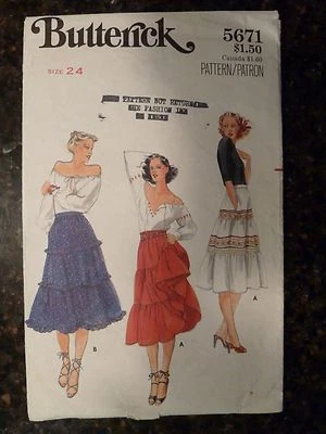 Butterick 5671 Three Tiered Skirt Original 1970's Pattern Waist Size 24" Uncut   - Image 1 of 2