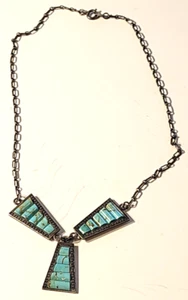 VINTAGE STERLING SILVER & TURQUOISE NECKLACE HALLMARKED - Picture 1 of 5