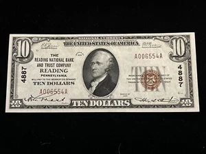 1929 $10 READING NATIONAL BANK & TRUST READING PA NATIONAL CURRENCY CH #4887 GEM - Picture 1 of 11