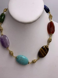 $78 Lauren Ralph Lauren 14k Gold Plated Multi Color Beaded Link Necklace Z31 - Picture 1 of 4