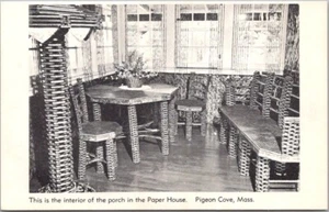 Postal de PIGEON COVE, Massachusetts "Porche interior en la casa de papel" sin usar - Imagen 1 de 2