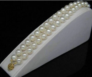 Double Strands South Sea Aaa 8-9mm White Pearl Bracelet 7.5-8 " 14k Gold Clasp - Picture 1 of 3