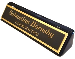 Executive Name Plate- Black Piano Finish w/gold Laser-engraved plate CUSTOMIZED - Picture 1 of 2