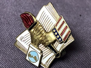 RARE Vintage USA/Global Academic Open Book and Torch Reward Lapel Enamel Pinback - Picture 1 of 4
