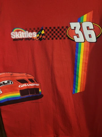 Vintage Nascar 1998 Ernie Irvan Skittles Large Mens Red Double-sided  Logo Tee Cover