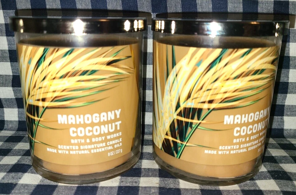 2 件装全新桃花心木椰子单芯蜡烛 8 盎司沐浴和身体工作 — 第 1/1 张图片