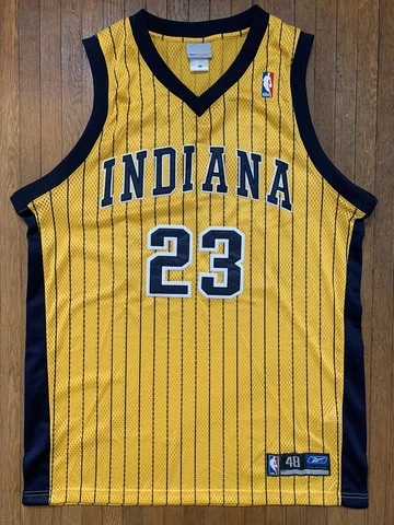 Ron Artest Men's 48 XL Reebok Indiana Pacers NBA Yellow Jersey Pinstripe Cover