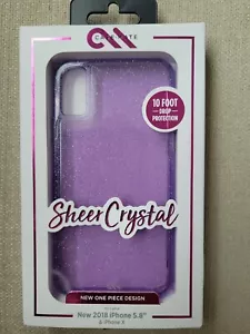 iPhone 2018 5.8 & X CASE-MATE Purple Glitter Sheer Crystal 10 ft Drop Protection - Picture 1 of 2