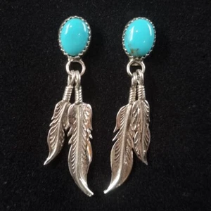 Indianerschmuck Ohrringe Türkis Silberfeder Navajo Sharon McCarthy Western OR314 - Bild 1 von 3