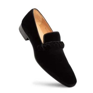 NEU Mezlan elegante Schuhe Prima Samt Slipper Loafer Mode formell Handarbeit schwarz - Bild 1 von 5