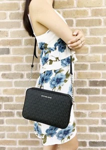 Michael Kors Jet Set Large East West Crossbody Black MK Signature - Picture 1 of 10