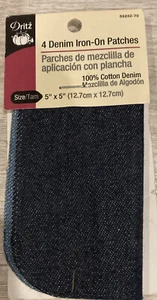 Dritz 4 Denim Iron-On Patches 5"x5" 072879251944 New - Picture 1 of 2