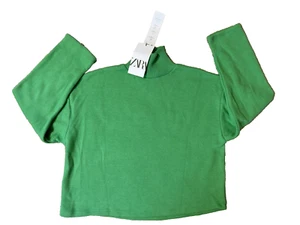 Zara Top S Small Cropped Sweatshirt Green Athlesisure NWT - Picture 1 of 8