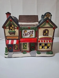 Christmas Village Lighted Pizza, Tacos, Burgers Restaurants - Pre-lit LED Resin - Picture 1 of 7