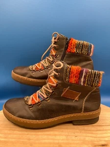 Rieker Felicitas Combat Boots Women's Sz EU42 Brown Leather Ankle Hippie Outdoor - Picture 1 of 13