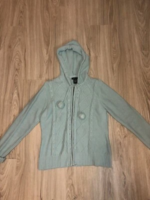 Suéter con Capucha BCBG Max Azria Azul Claro Tejido con Cable, Talla XL (100% Algodón) Foto 1 de 4