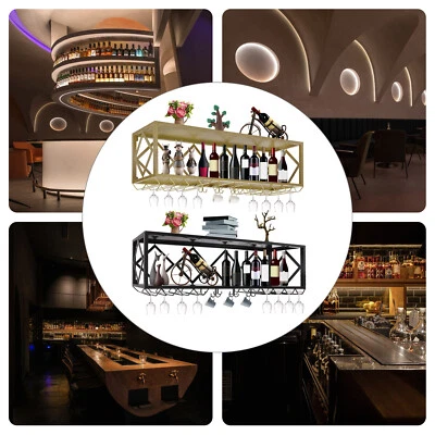 Estante de vino de metal montado en la pared de 120 cm 2 niveles soporte colgante barra estante de almacenamiento para el hogar Foto 1 de 4