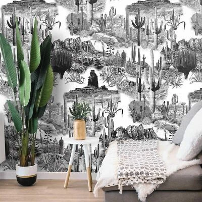 Eco-Friendly Cactus White and Black Wallpaper Sheets Made in Italy - Image 1 of 4
