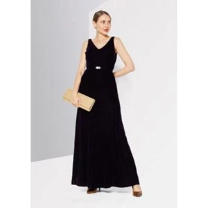 Lauren Ralph Lauren Velvet Maxi Dress 2 Dark Purple Belted V Neck Sleeveless NWT - Picture 1 of 12