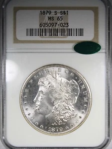 1879-S Morgan Dollar NGC MS65 CAC Mostly White Coin Gem Quality - Picture 1 of 2