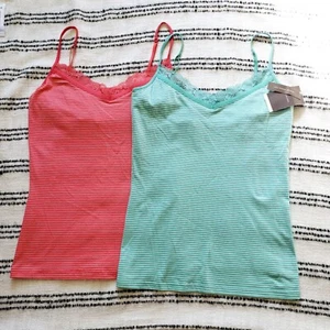 Merona Striped Lace Spaghetti Vintage Tank Top (Set of 2) NWT w/ a Built-in Bra - Picture 1 of 14