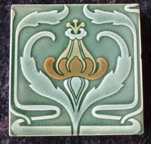 Jugendstil Fliese art nouveau tile V&B Mettlach Mohn stilisiert extrem selten - Picture 1 of 2