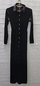 New Vdel Collard Button Up Velour Maxi Long Sleeve Dress Black Size Large - Picture 1 of 6
