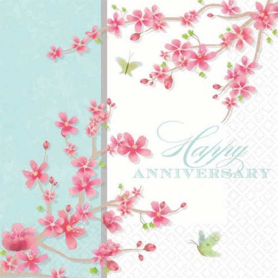 Cherry Blossom Anniversary Floral Wedding Bridal Shower Party Beverage Napkins - Imagem 1 de 1