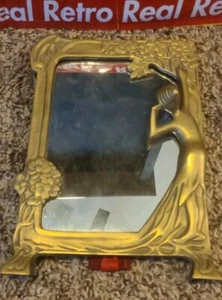 VINTAGE MESSING JUGENDSTIL AKT DAME AM SEE SPIEGEL  - Bild 1 von 5