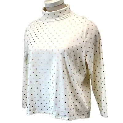 Blusa Top Talbots Mujer Plus Pequeña Lunares Crema Cuello Tortuga 2X Pequeña Foto 1 de 4