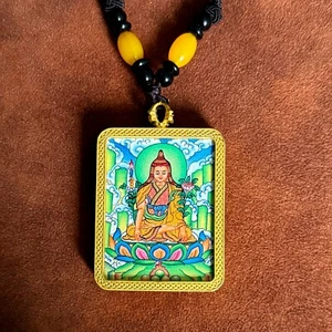 Handmade Longchenpa Thangka Painting Pendant, Amulet, Necklace, Jewelry - Picture 1 of 7