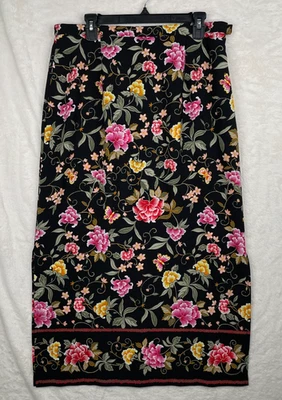 Falda midi vintage Whimsigoth 1XL negra floral romántica Briggs aberturas laterales cremallera Foto 1 de 4