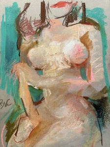 Kleines Pastellgemälde auf Papier Original Frau Porträt Impressionismus 9"x12" - Bild 1 von 1