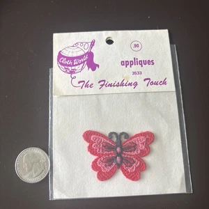 Vtg MCM Red & Pink Butterfly Patch Embroidered Sew On Appliqué 70s - Picture 1 of 3