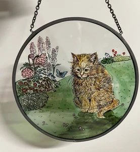 Stained Glass Tabby Cat Hanging Suncatcher 1982 - Picture 1 of 8