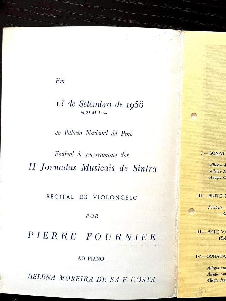 PIERRE FOURNIER - Programa de recitales para violonchelo 13/09/1958 Beethoven y Bach Foto 1 de 1