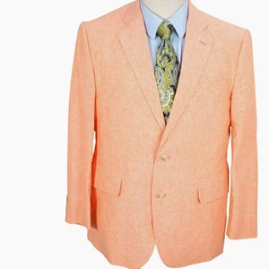 Stafford Blazer Men 42S Orange Signature Linen Summer Classic Fit Sport Coat - Picture 1 of 12